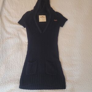 Hollister Black Hooded Knit Mini Dress